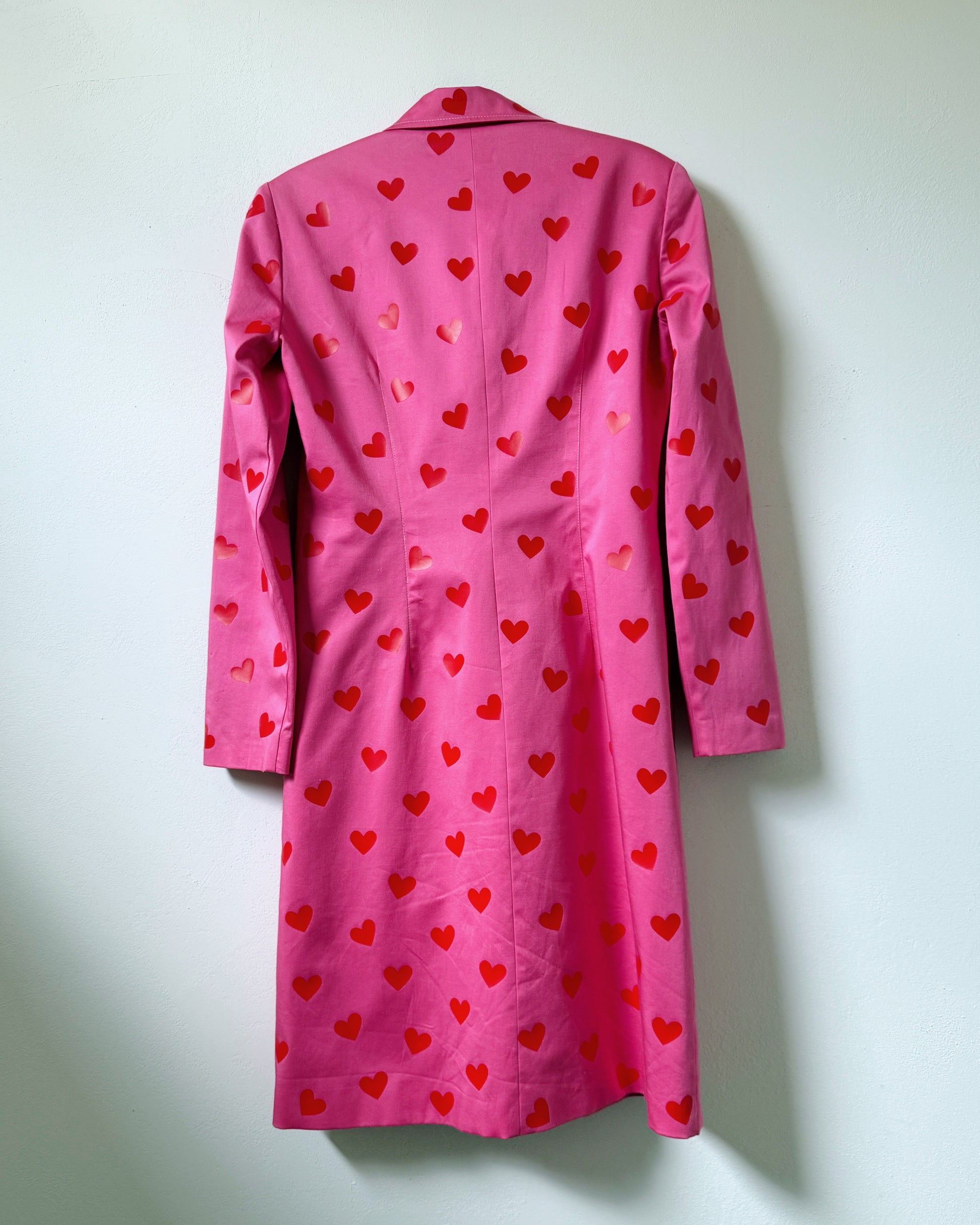 Pink trench coat with mini red hearts Woman's Vintage jacket for date night outfit for woman